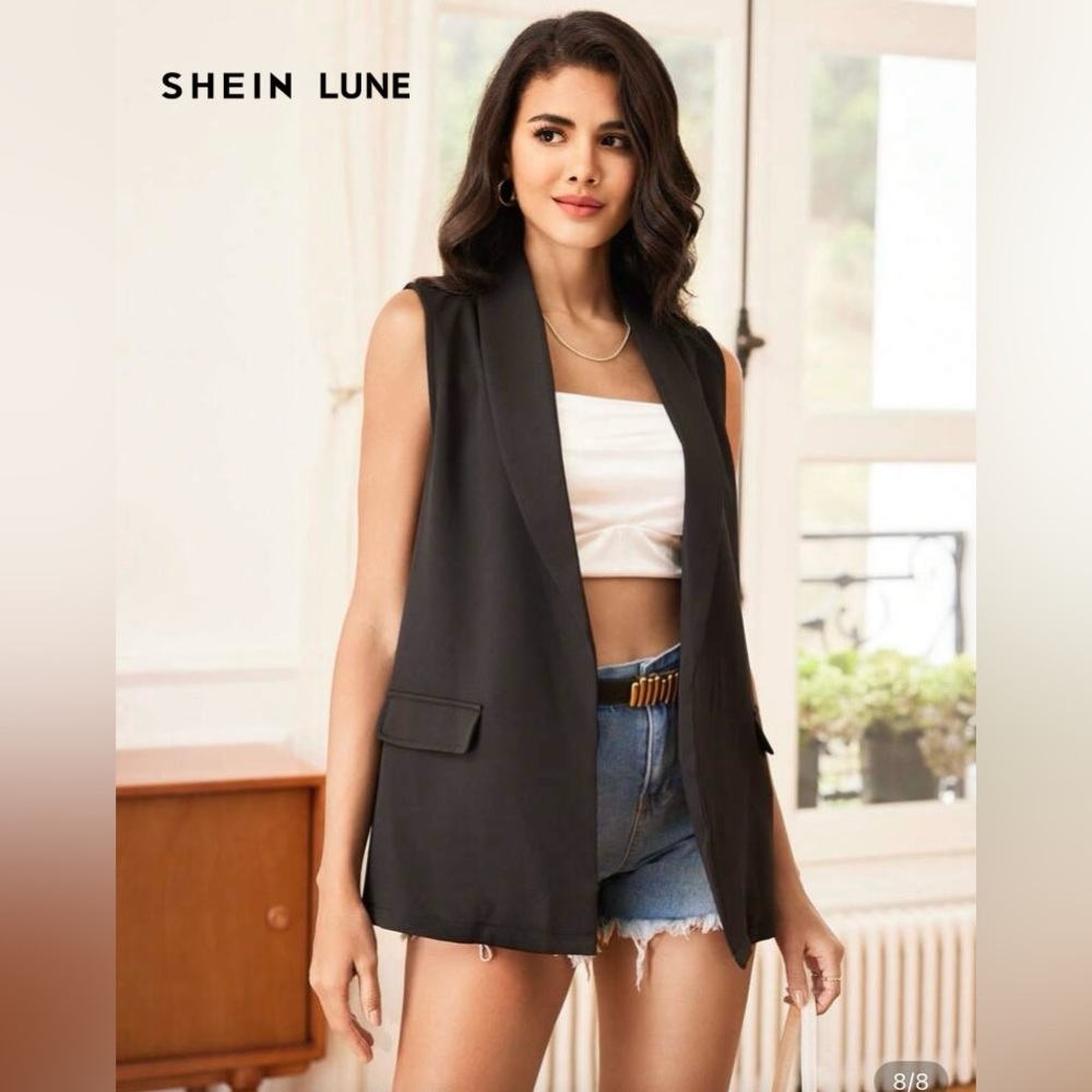 Long Black Sleeveless Shein Vest Size XL (12)